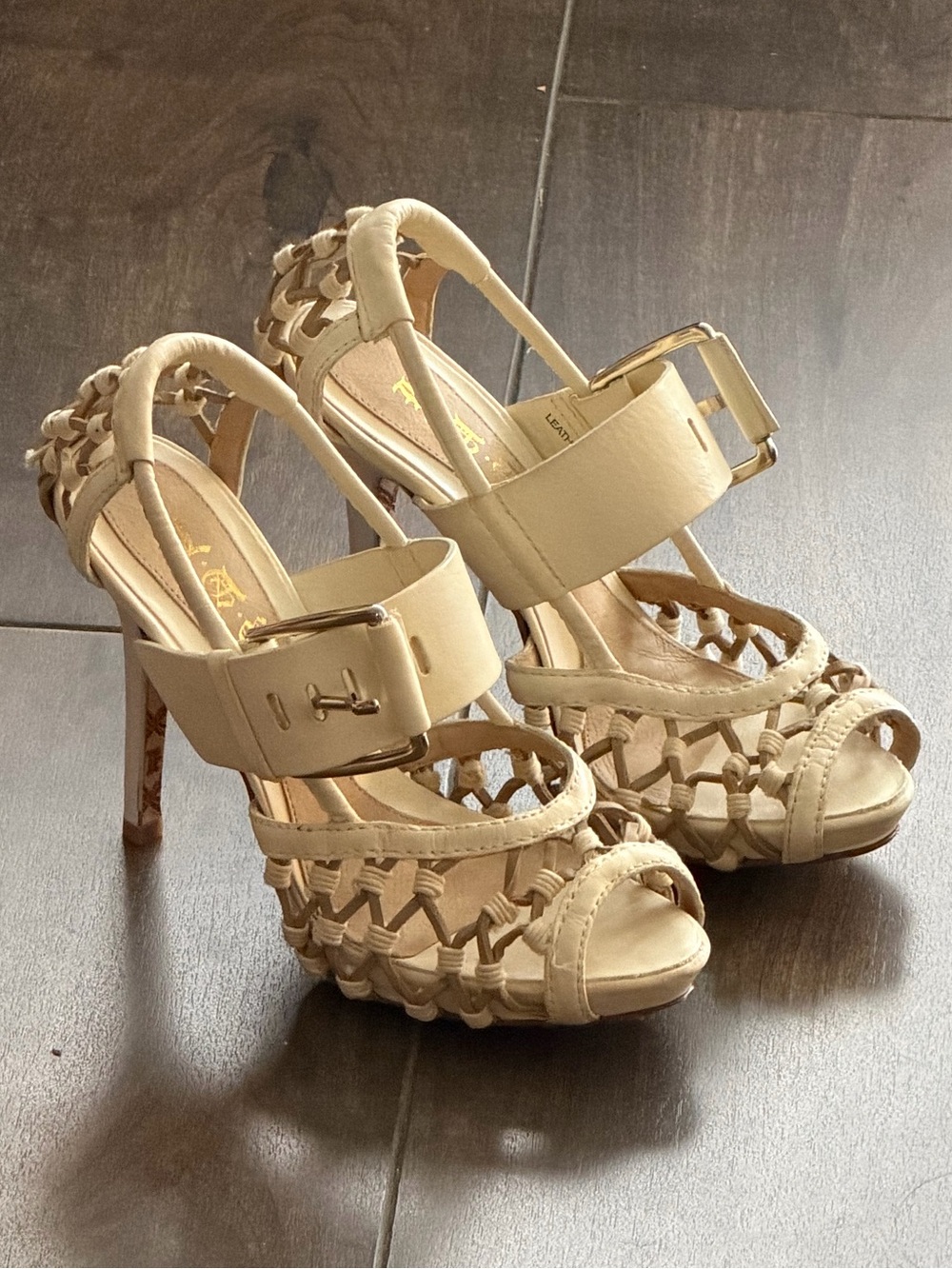 L.A.M.B. Leather Knotted Heels - Ivory - Size 6